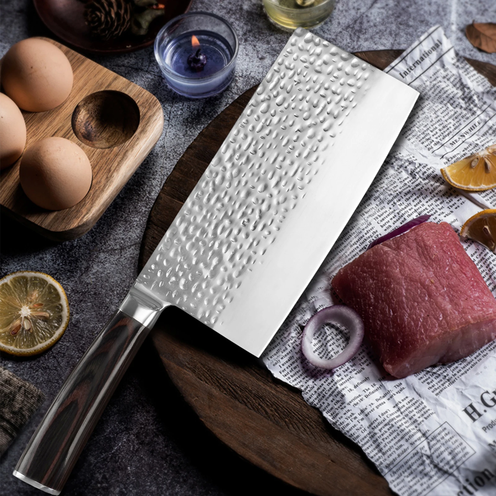 

Handmade Cleaver Kitchen Chef Knife Chinese High Qulaity Knife Cutting Chopping Tool With Pakka Wood Handle Free Gift Cover DIY