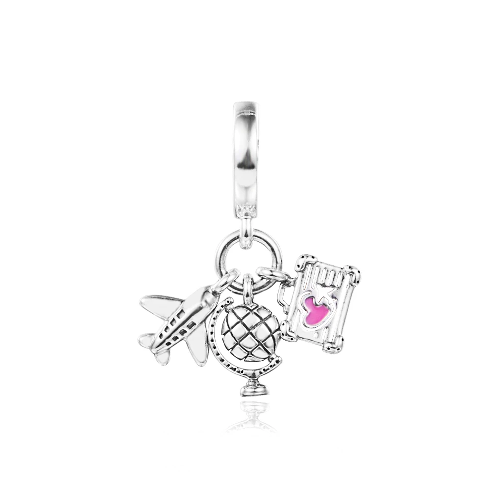 

CKK Fit Europe Bracelets Airplane, Globe & Suitcase Charms Sterling Silver 925 Original Beads for Jewelry Making DIY Women