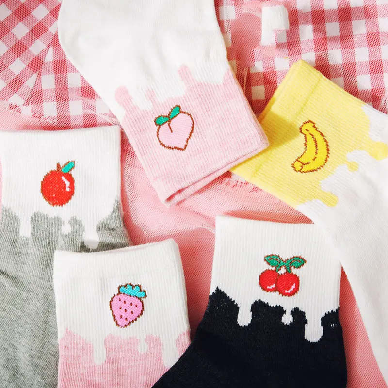 Модные милые короткие носки с мультяшными фруктами корейские забавные Женские