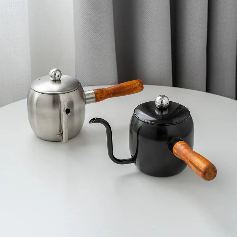 Japanese Style Wooden Handle Drip-Type Fine Long Mouth  Kettle 500Ml 304 Stainless Steel Hand Punch Coffee Pot