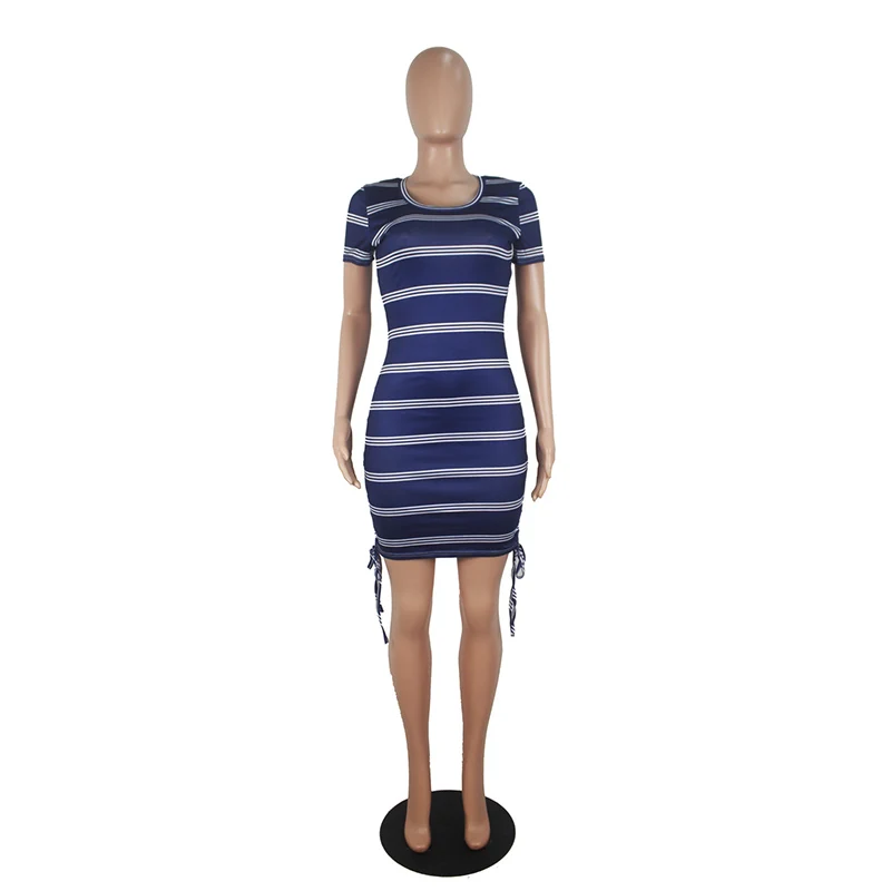 

Echoine Casual Striped Dress O-neck Short Sleeve Slinky Bodycon Dress Bandage Party Night Mini Dress Vestidos