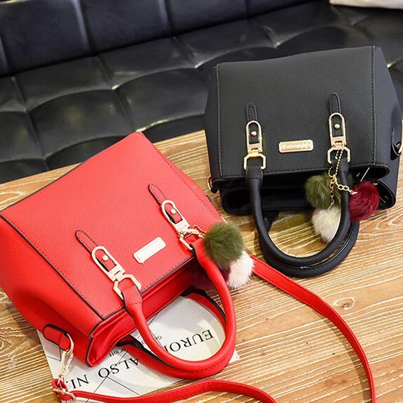 

Women Shopping Handbag Ladies Bag New Handbags PU Leather Pompom Crossbody Fashion Wild Candy Color Messenger Shoulder Bags