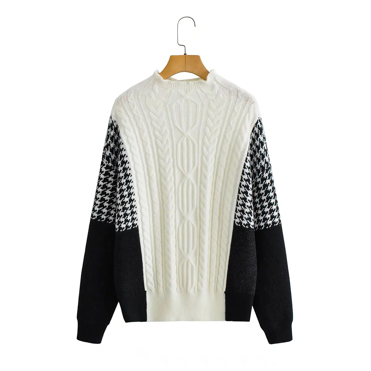 

VANOVICH 2022 Autumn Winter New Style Plaid Contrast Patchwork Round Neck Sweater Plus Size Casual Long-sleeved Sweater Women