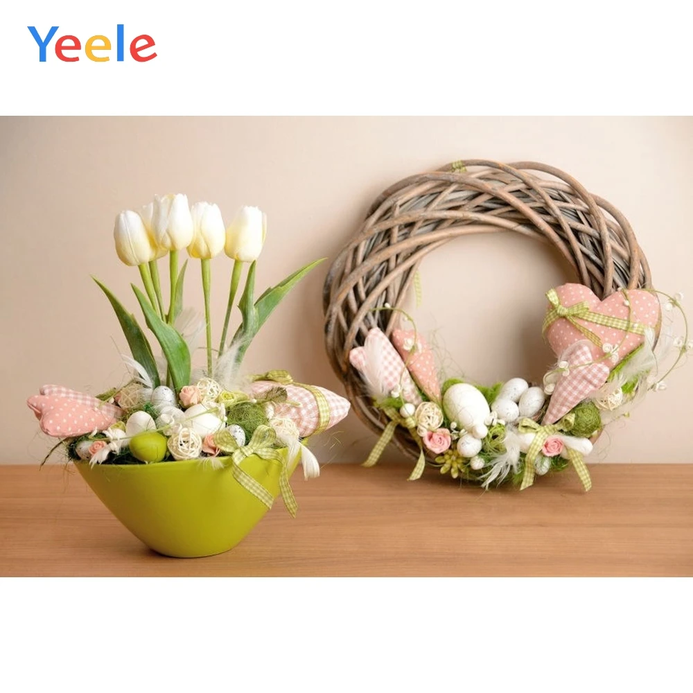 Виниловый фон для фотосъемки в фотостудии с изображением весенних цветов и яиц |