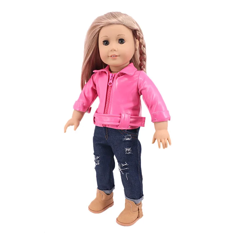 Кожаный костюм жилет + футболка юбка леггинсы для женщин 18 дюймов Америка и 43 см