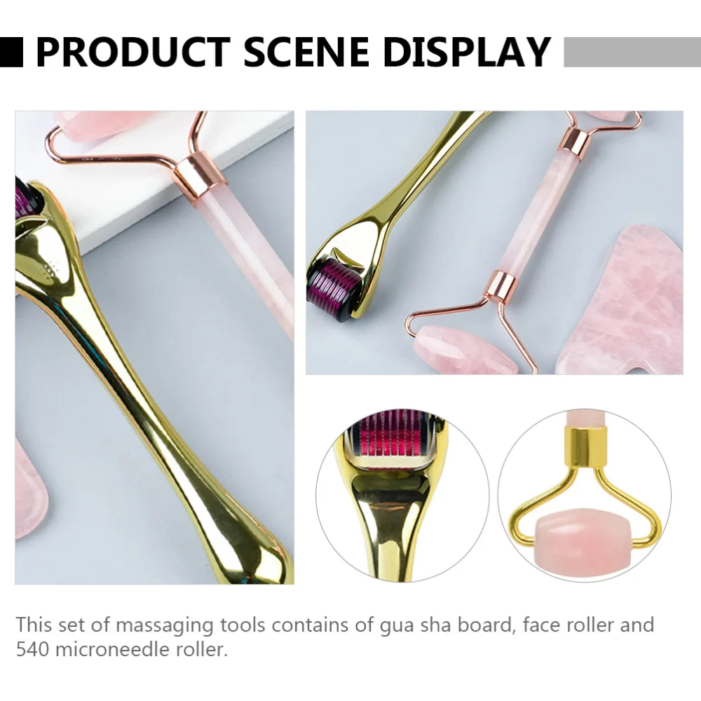 

1 Set 3pcs Massaging Tool Crystal Face Roller Facial Scraping Plate Microneedle