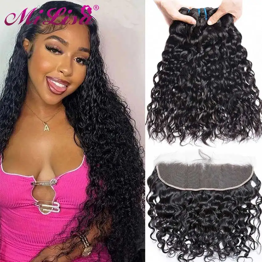 

Бразильские волнистые пучки волос с фронтальным наращиванием человеческих волос, волнистые натуральные вьющиеся пучки, кружевные пучки с 3...