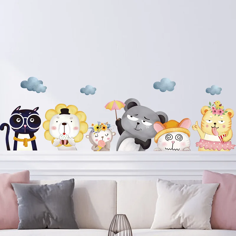 

Cartoon Animals Friends Wall Stickers for Baby Kids Room Children's Room Kindergarten Scene Layout Fun Wall Decals Paper