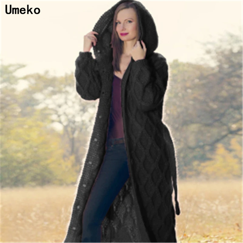 Элегантный женский вязаный кардиган Umeko зимний плотный теплый длинный с