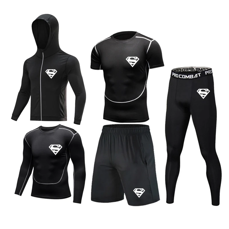 MMA Rashguard Gym Clothing 5Pcs/Set Men's Compression Sportswear Fitness T-shirt Running Jogging Tights Boxing Jerseys Mens Suit