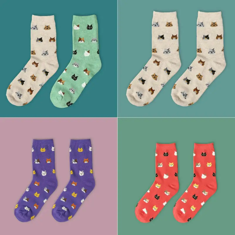 5 цветов 1 пара женские модные милые Носки с рисунком кота осенне-зимние теплые