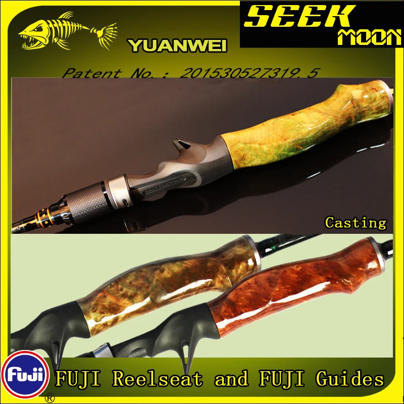 YUANWEI Seek Moon Spinning Fishing Rod 1.98m 2.1m ML/M/MH Carbon Lure Rods Wood Handle Casting Rod Vara De Pesca Peche Olta B183 enlarge