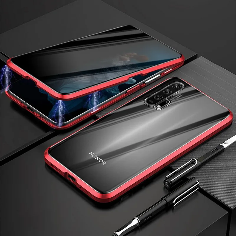 360 ° анти-ползучий магнитный металлический чехол для huawei Honor 20 20Pro закаленное стекло чехол Чехол Coque
