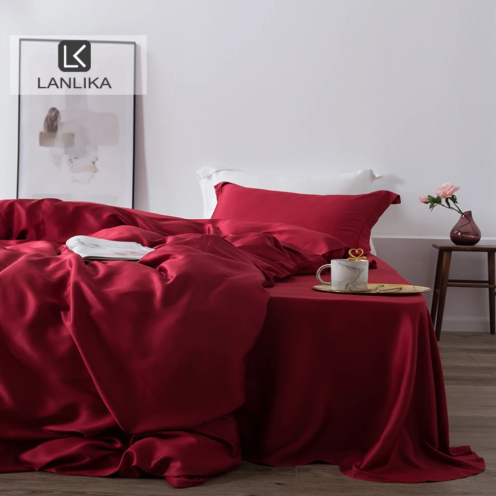 

Lanlika Women Noble Red 100% Silk Bedding Set Beauty Silk Duvet Cover Set Queen King Flat Sheet Or Fitted Sheet Free Shipping