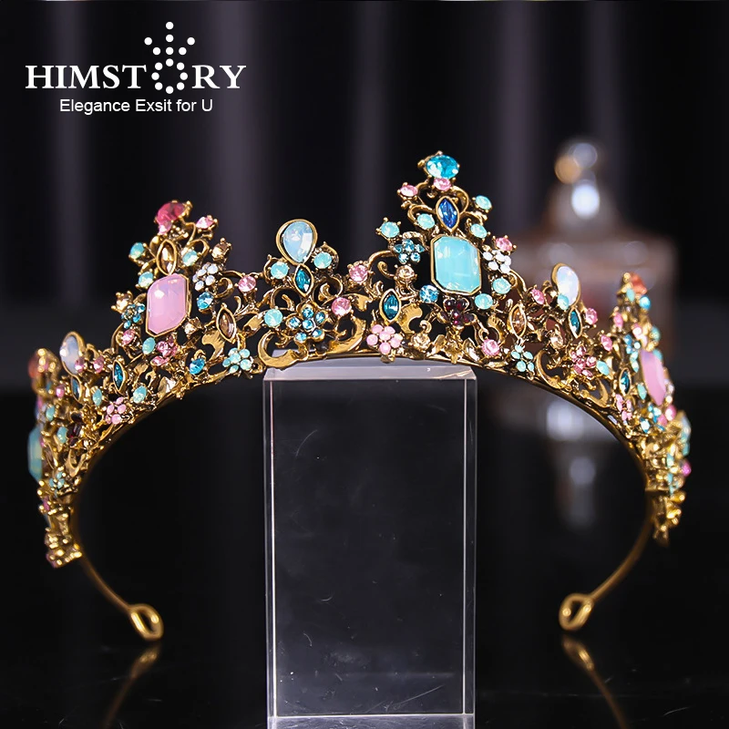 

Himstory барокко винтажные красочные кристаллы свадебная тиара Корона Стразы орнамент диадема вуаль Тиара Свадебные аксессуары для волос