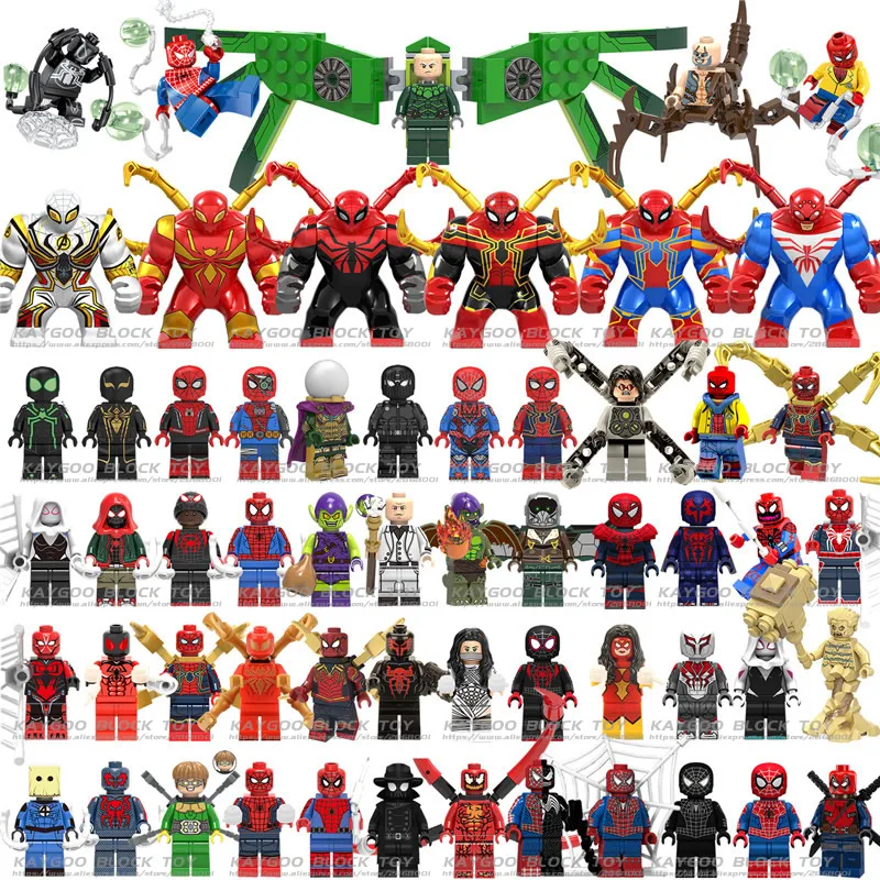 58pcs spiderman 34 шт./лот, строительные блоки Marvel, супергерои, Мстители, DC, Человек-паук, Бэтмен, Железный человек, танос, Тор, модели, набор кирпичей, детская игрушка - Цвет: 58pcs spiderman