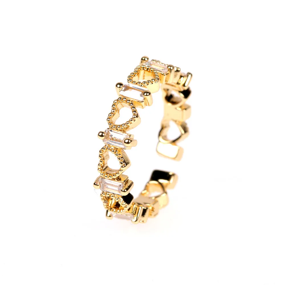 

Fashion all-match hollow heart-shaped opening ring jewelry creative personality zircon love ring female gift