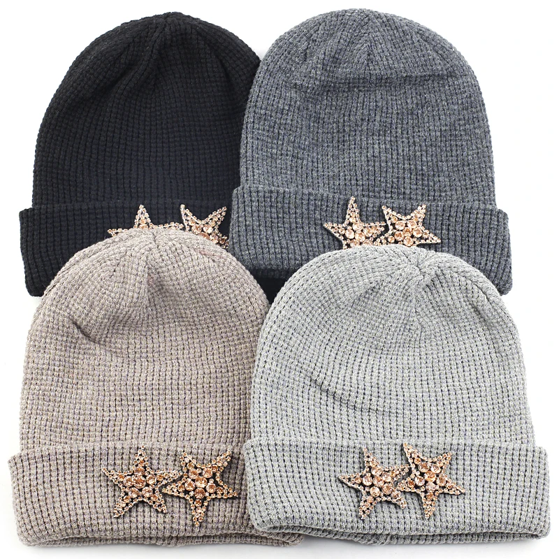 

Однотонная модная повседневная кашемировая шапка для взрослых, осенне-зимняя теплая шапка с черепом, пуловер, шапка, аксессуары Стразы