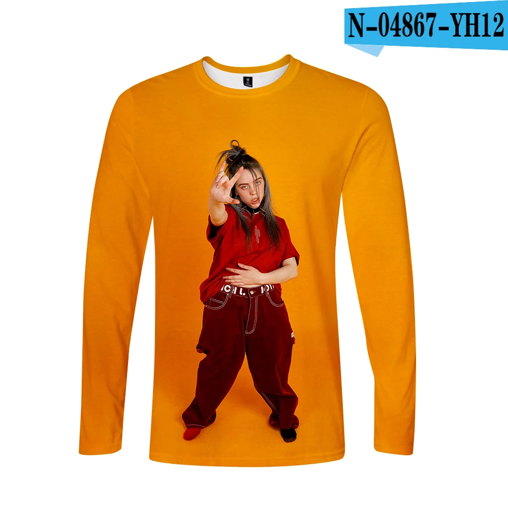 3D Поступление Billie Eilish 3D футболка для женщин и мужчин, футболки с длинным рукавом для девочек, Повседневная футболка Billie Eilish, футболки размера плюс, весенний Топ - Цвет: 3D