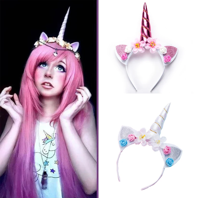 Новинка Ins Лидер продаж милый Единорог кошачьи ушки цветы повязка на голову для