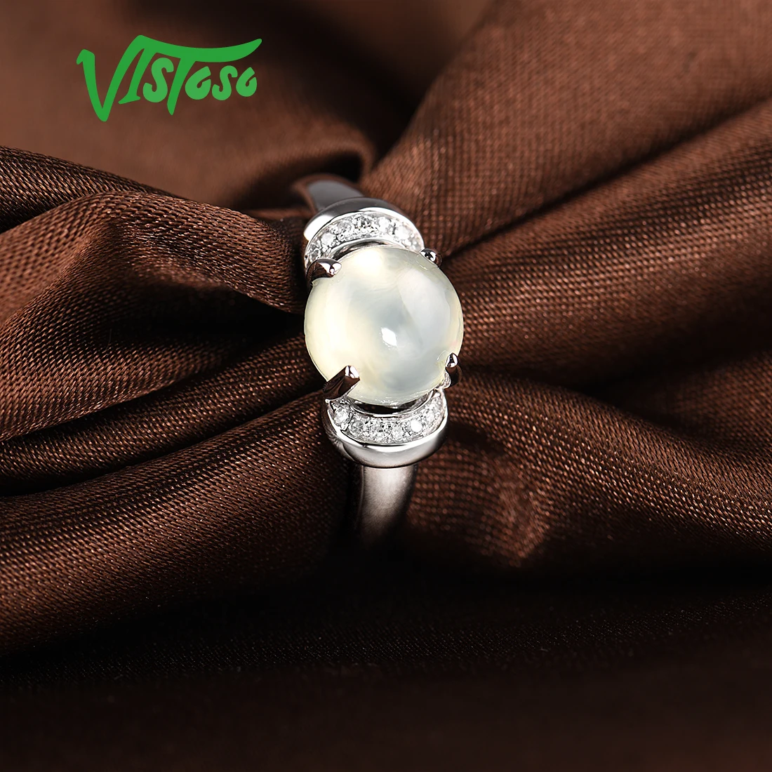 Женское кольцо из белого золота VISTOSO Pure14K 585 с блестящим бриллиантом