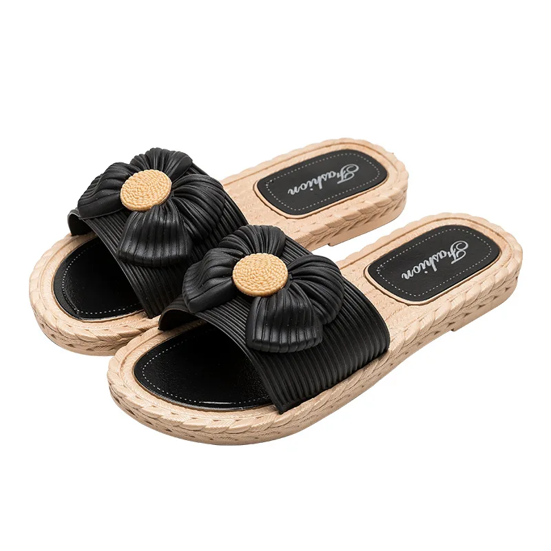 

2021 Women's Summer Slippers Bow Outer Wear Slippers Indoor One-Word Floor Sandals