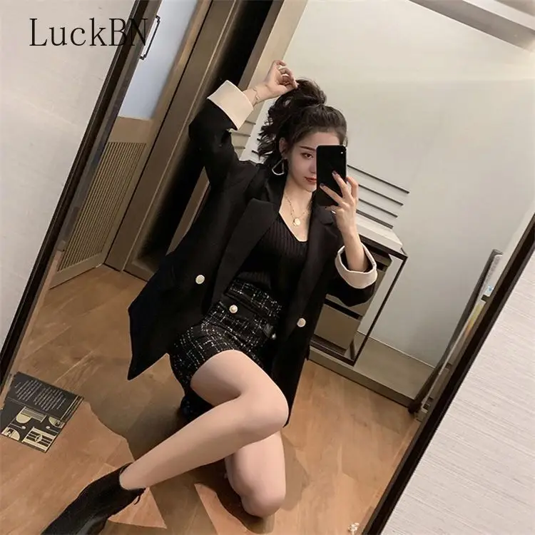 

Womens Blazers Elegant Trendy Kroean Style Plus Size 3XL Ladies Retro Leisure Daily All-match Double Breasted Patchwork Cuff New