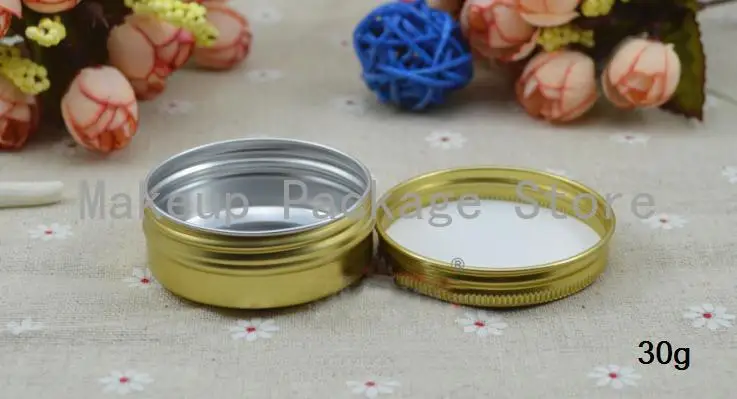 

free shipping 30g 50pcs/lot empty golden aluminum metal tin cans bottle with lids,cosmetic cream container box aluminum jar