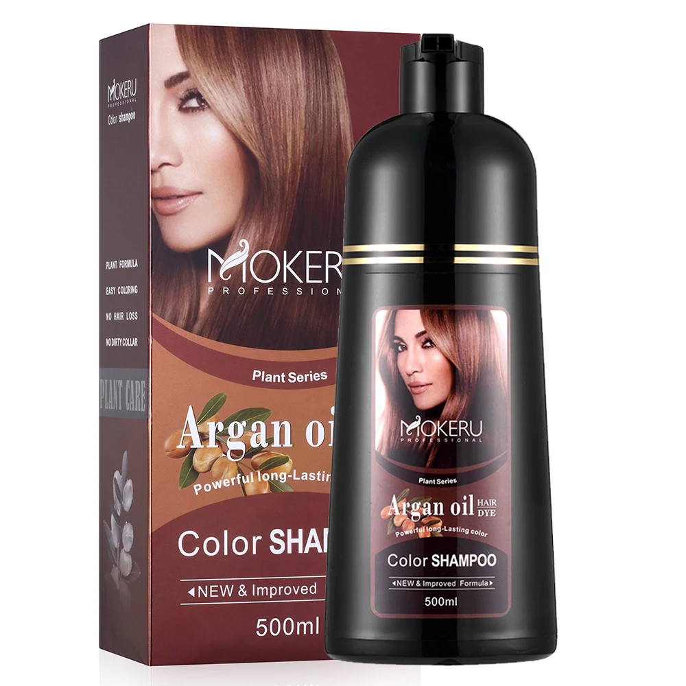 Mokeru Natural 2 In 1 Smoothing Hair Color Shampoo Permanent Brown Hair Dye Shampoo for Covering Gray Hair Black Dye Shampoo