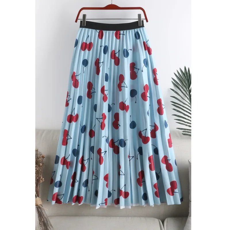 

Spring Summer New Simple Style High Waist A-print Dot Pleated Mid Length Skirt Women's Elegant Fashion Skirt Befree Boho