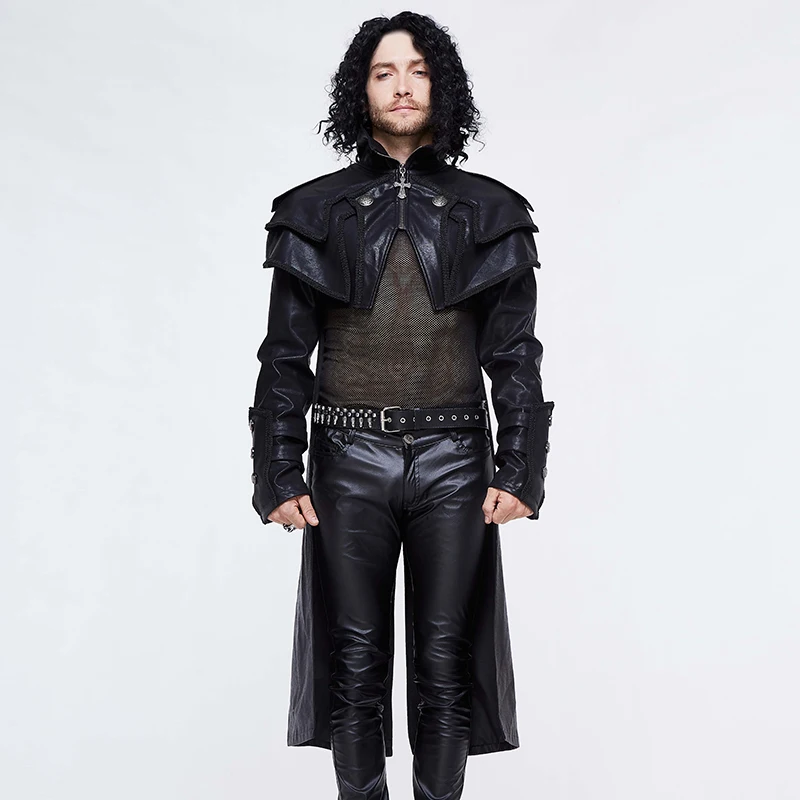 Модная Новая Черная мужская куртка Devil с высоким воротником шали для