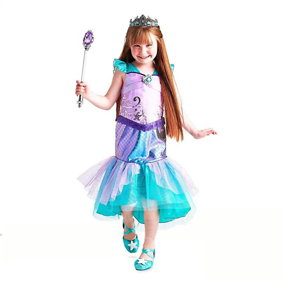 

Girls Little Mdermaid Dress up Princess Arier Fancy Party Dresses Children Cosplay Gowns Sequined Christmas Halloween Costumes