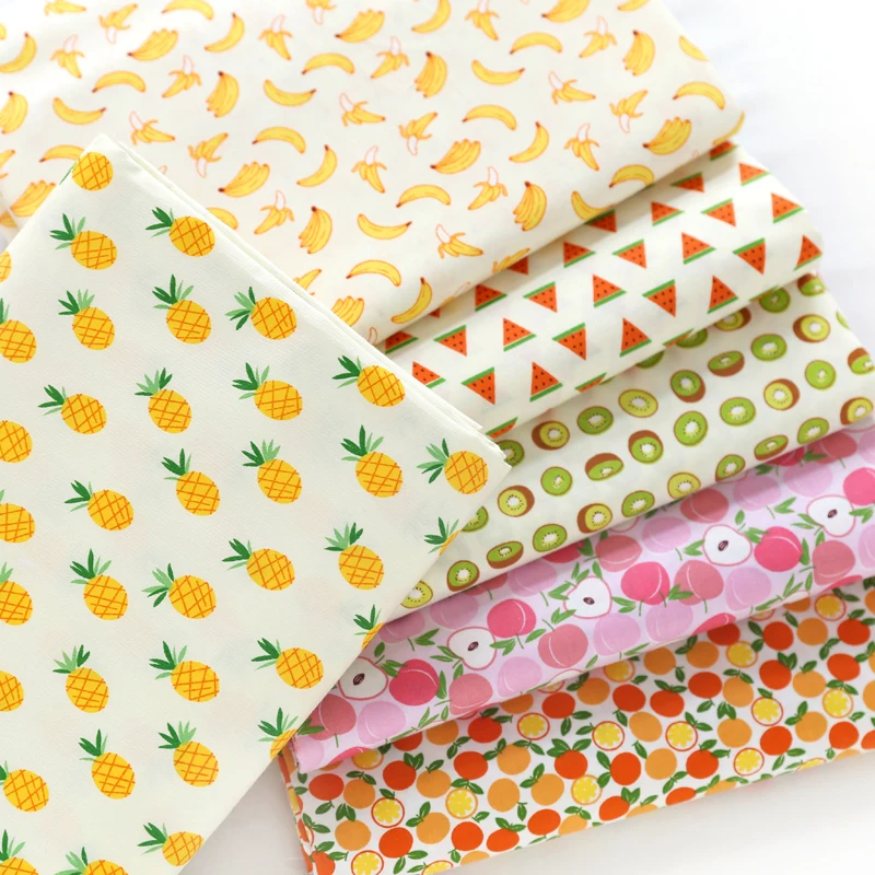 

100% Cotton viaPhil Fresh Fruit Series Banana Pineapple Peach Watermelon Cherry Kiwi Fabric Patchwork Cloth Home Decor