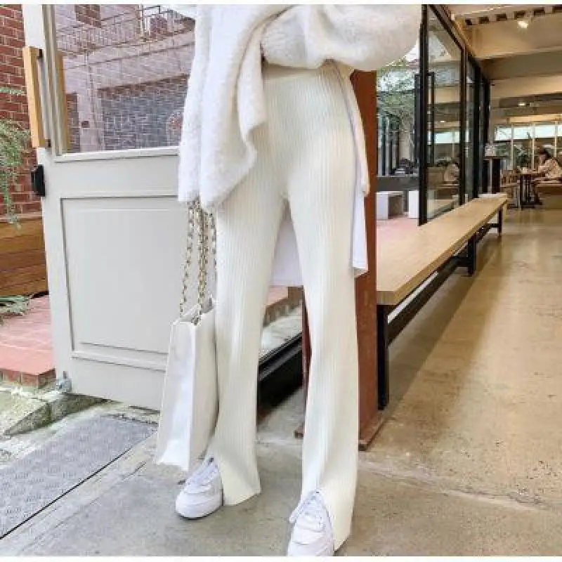 

Женские трикотажные брюки, простые повседневные Однотонные эластичные брюки с высокой талией, Осень-зима 2021