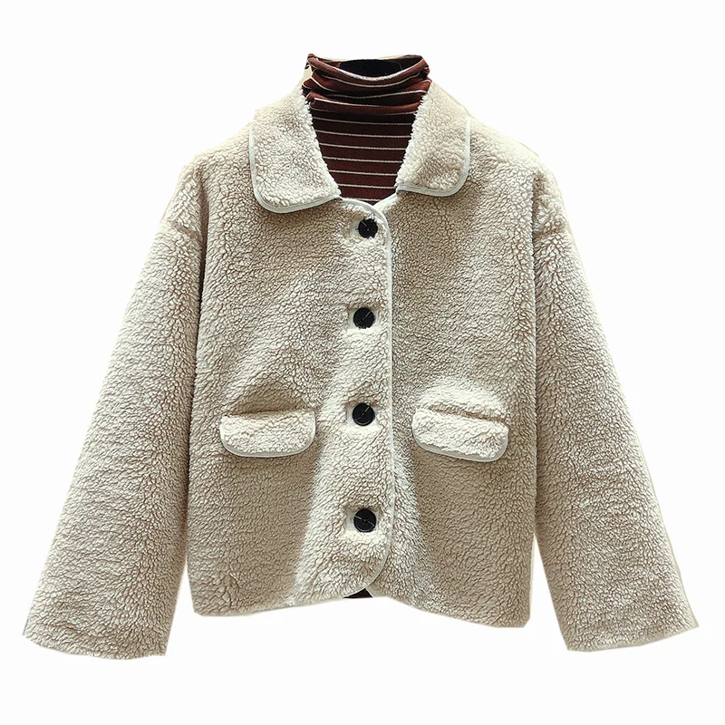 2020 Autumn Winter Real Fur Coat Women Clothes Short Korean Loose Sheep Shearing Wool Jacket Overcoat Manteau Femme | Женская одежда