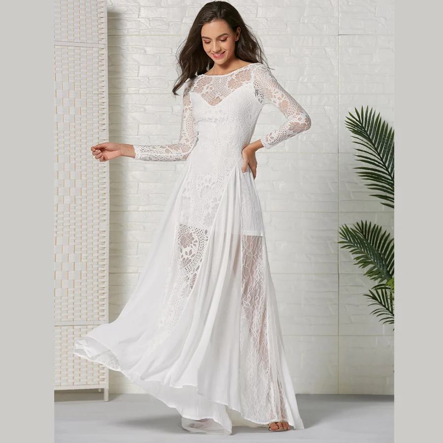 TEELYNN Макси кружевные платья для женщин белое элегантное вечернее платье с