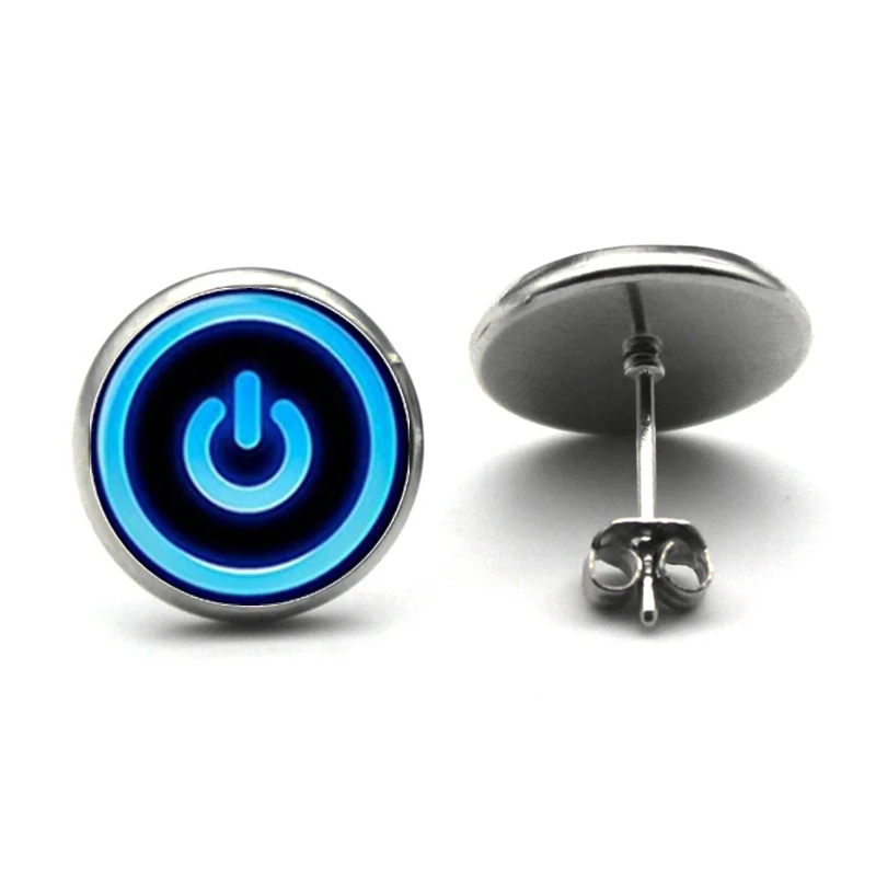 Switch Neon Ear Nail Computer Button Power Earrings Jewelry Glass Stud Cabochon Creative Gift | Украшения и аксессуары