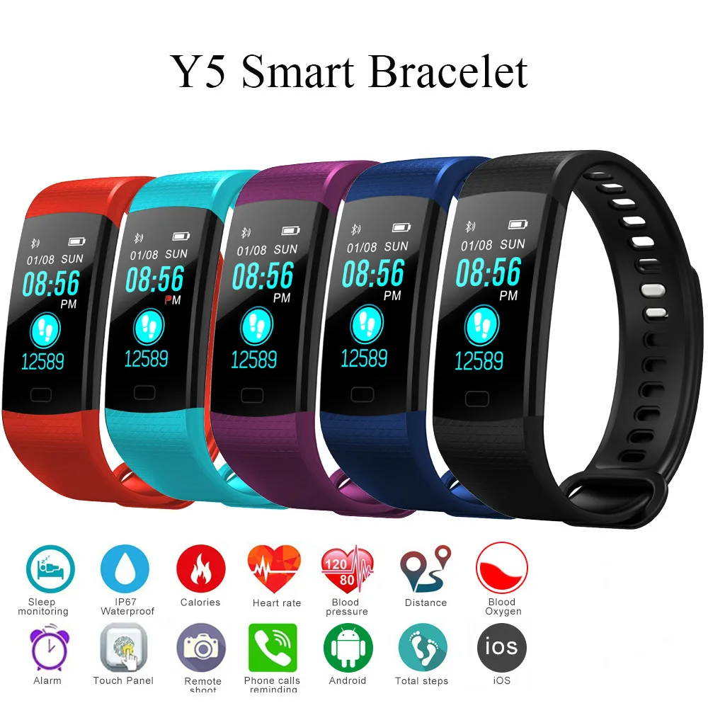 

Y5 Smart Band Heart Rate Tracker Fitness Tracker Y5 Smartband Smart Bracelet Waterproof Smart Wristband Smart Watch Men