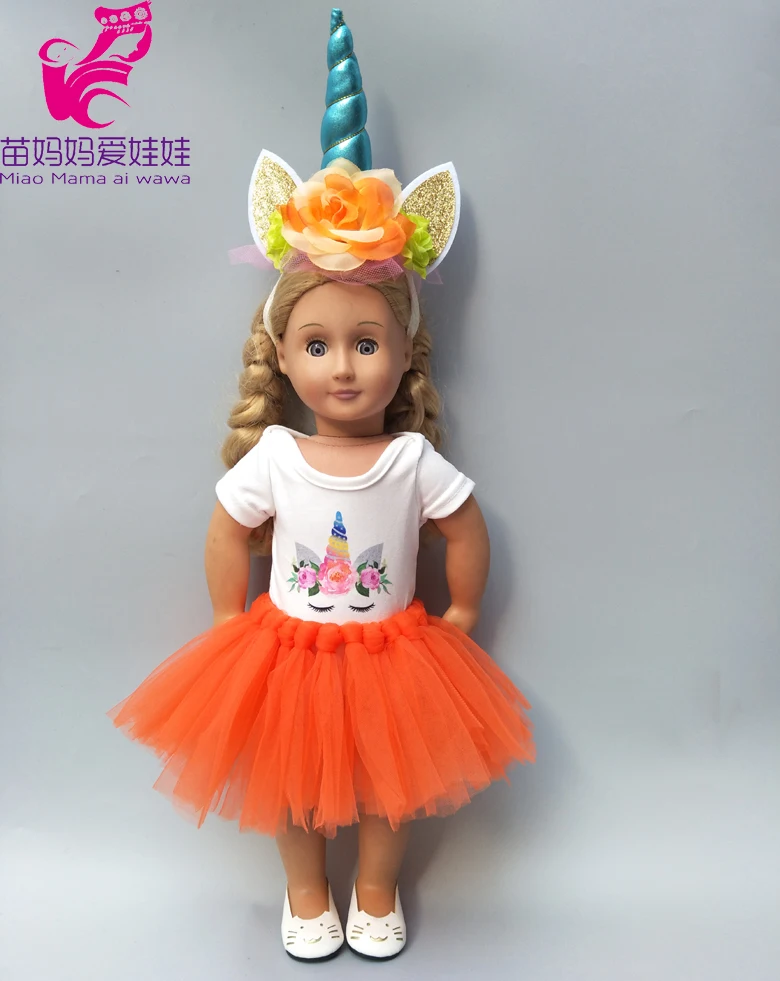 Комплект одежды для куклы на 43 см платье-пачка с единорогом новорожденных