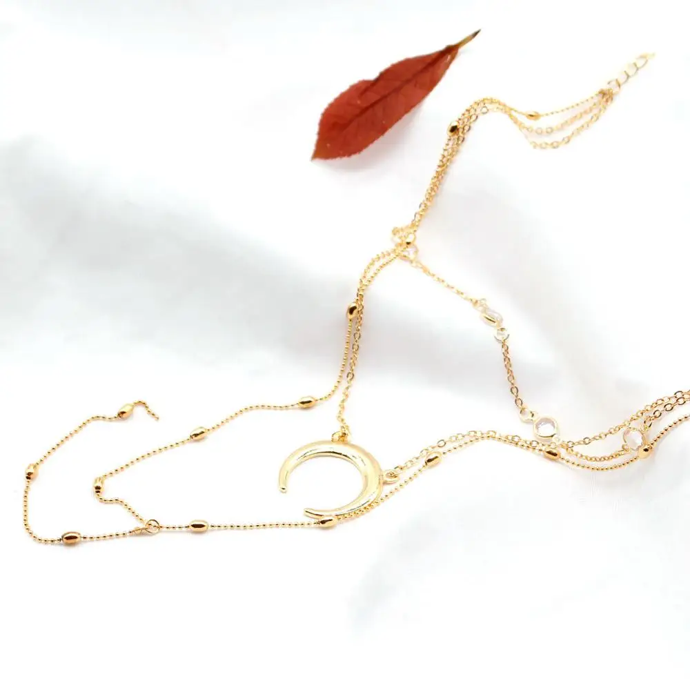 Tanggujin Женская мода Ретро луна кулон многослойное серебряное золото Ожерелье