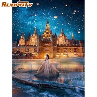 ruopoty diy painting by number kits with frame wall art picture by numbers modern starry sky castle landscape for home decors