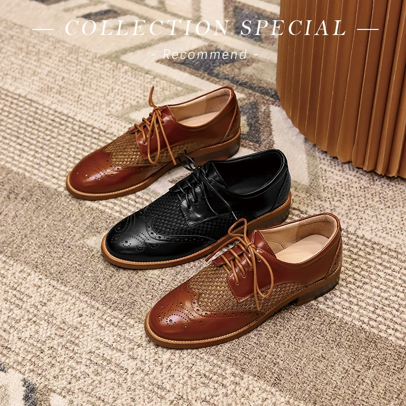 2021 Spring Women Platform Shoes Woman Genuine Leather Flats Lace Up Footwear Female Flat Oxford Shoes for Women Shoes for Women