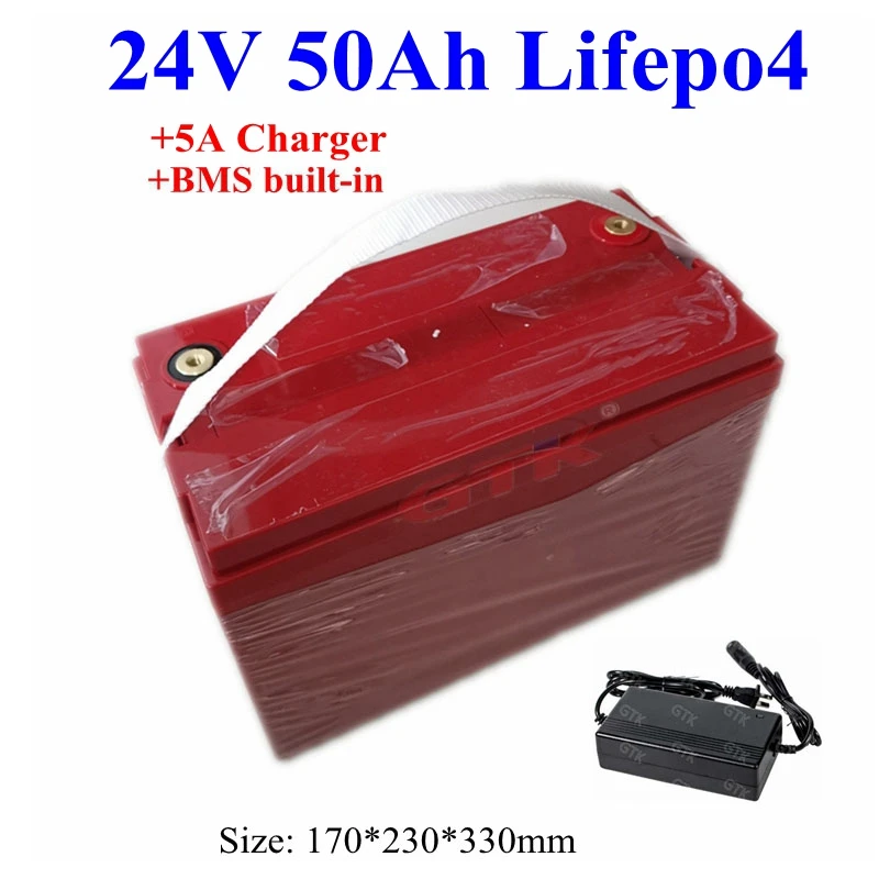 Литиевая аккумуляторная батарея GTK 24V 50Ah Lifepo4 с BMS для RV роботов система солнечной