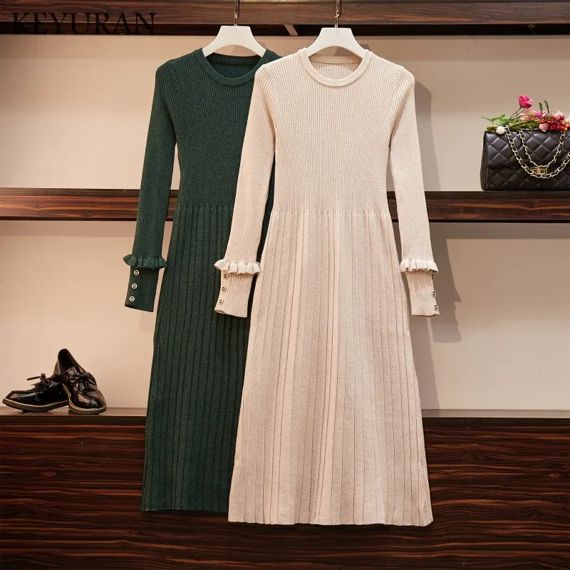 Зимнее шерстяное платье свитер для женщин вязаное осеннее с длинными рукавами