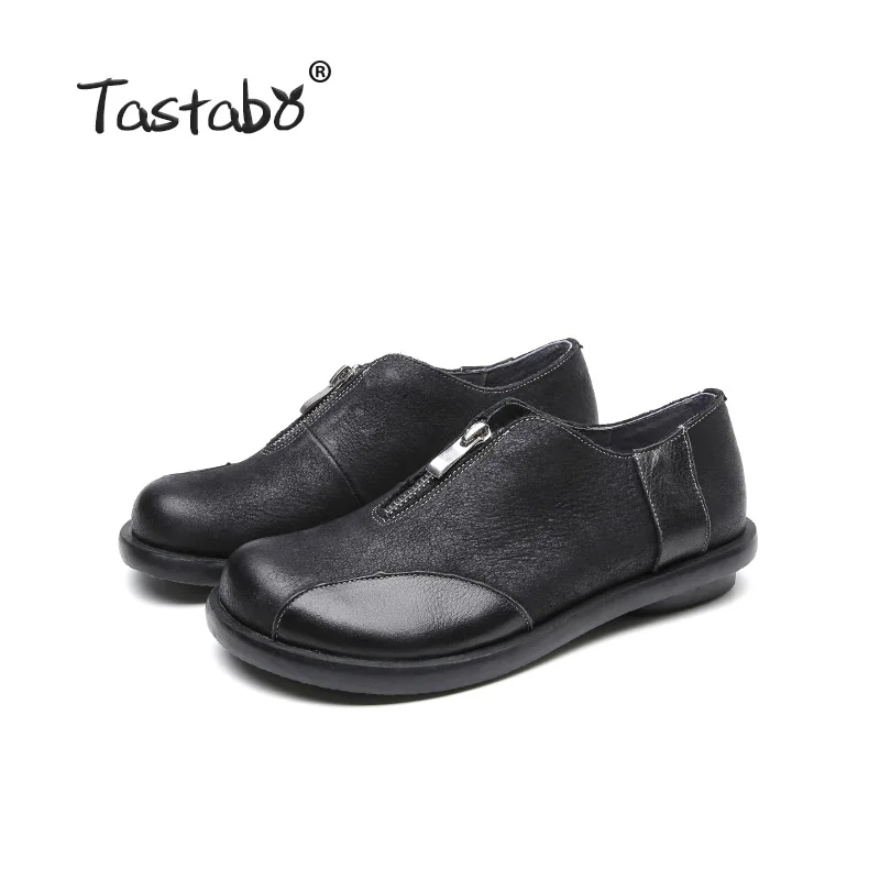 Black Tastabo на молнии; обувь на плоской подошве в повседневном стиле повседневная обувь для вождения S99101 чёрный; коричневый ручной работы женская обувь износостойкие; большие размеры 35-40 - Цвет: Black