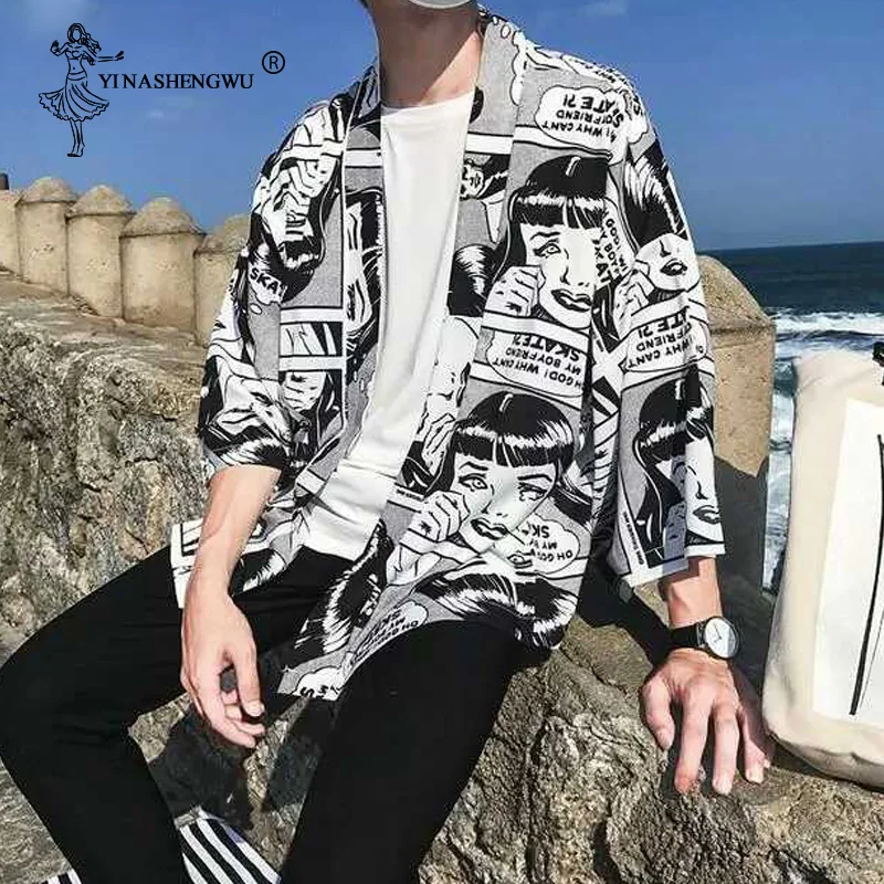 

Japanese Kimono Traditional Couple Kimono Cardigan Men Yukata Women Sun Protection Clothing Beach Loose Thin Shirt Asian Costume
