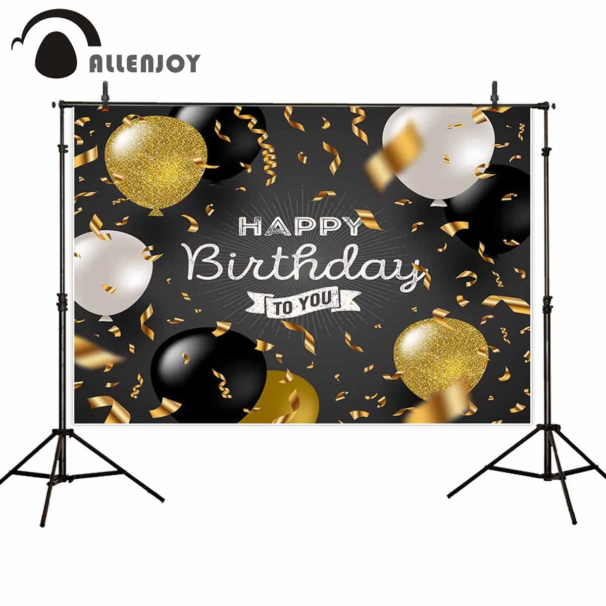 Allenjoy с днем рождения фон блестящие золотые шары лентами черные вечерние занавес