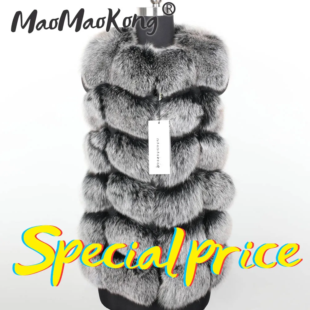 Maomaokong Winter Women's Fur Grey Natural Fox Fur Vest Fashion Real fur Vest Jackets Female Waistcoat Short Sleeveless