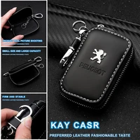 genuine leather key wallets zipper car key holders buckle for peugeot 206 207 307 3008 2008 308 408 508 301 208 car accessories
