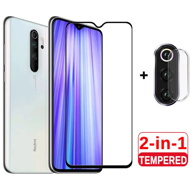 3-в-1 Камера протектор+ закаленное Стекло для Xiaomi Redmi Примечание 8 Pro Экран высокотемпературный ПУ, защитный задний футляр, Камера металлическое кольцо для Redmi-Note-8-Pro - Color: 2 in 1 Glass